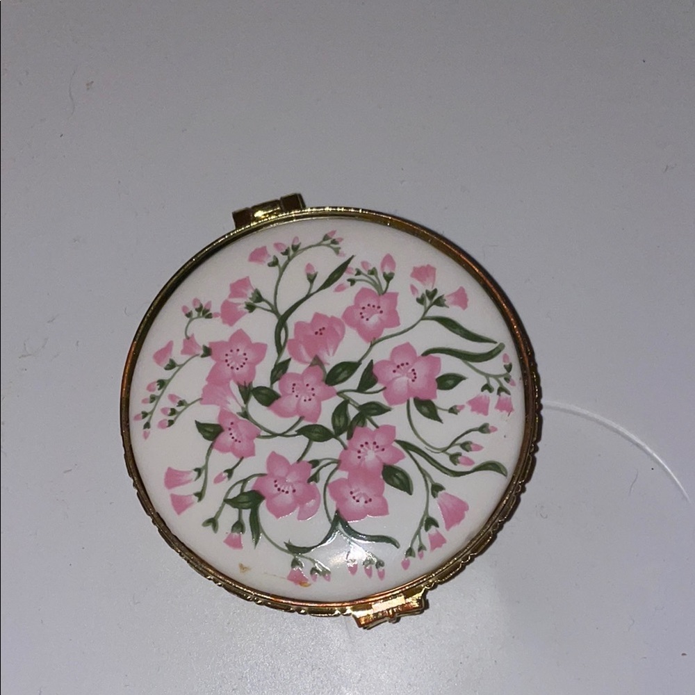 Floral Compact Mirror with Pink Flowers